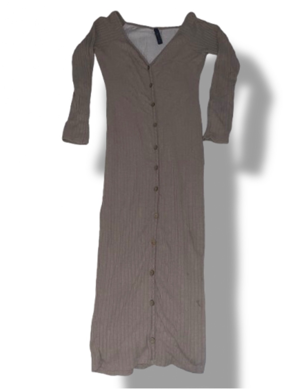 Long-Sleeve Button-Front Maxi Dress in Taupe